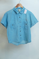 Women’s Light Blue Denim Style Short Sleeve Shirt
